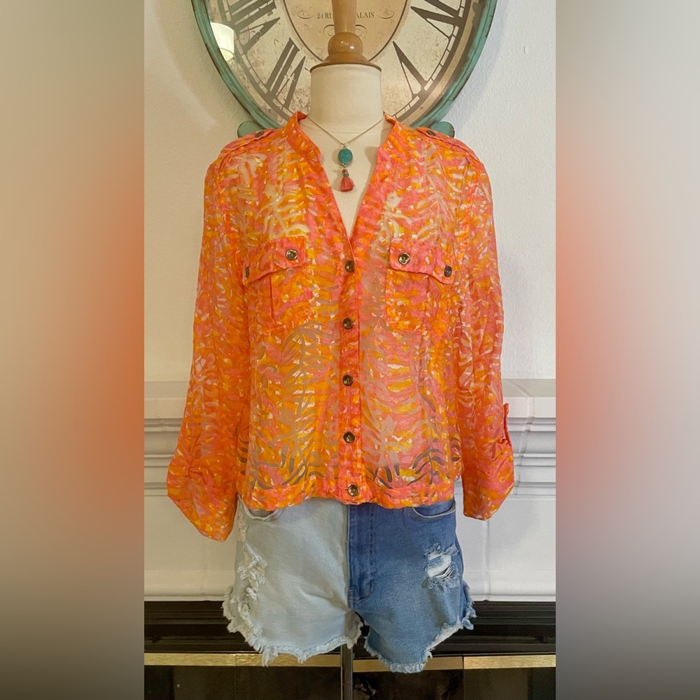 Lark Lane-Vibrant Orange Sheer Blouse